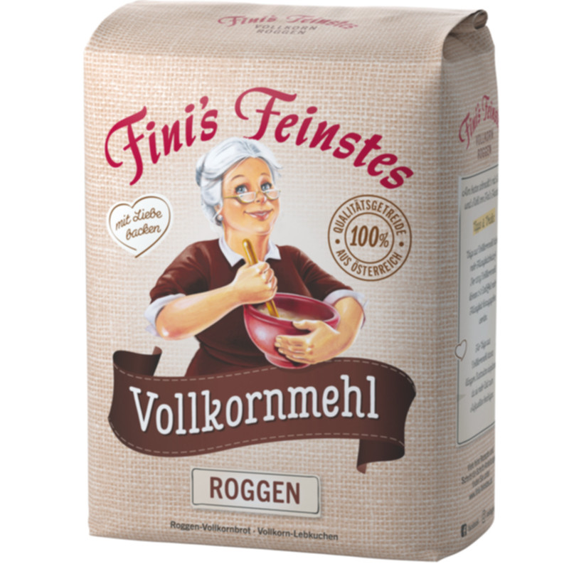 Fini´s Feinstes Roggenvollkornmehl 1 kg Vollkorn Roggenmehl für kräftiges Brot und herzhafte Backwaren